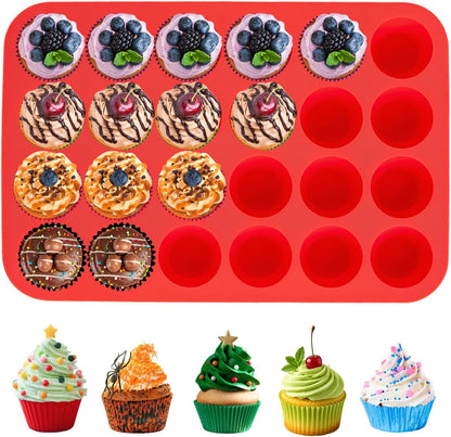 24 Pack Reusable Silicone Cupcake Baking Cups, 2.96 inch Multicolor Cups, Non-stick Muffin Liners for Weddings, Birthday, Party Halloween Christmas