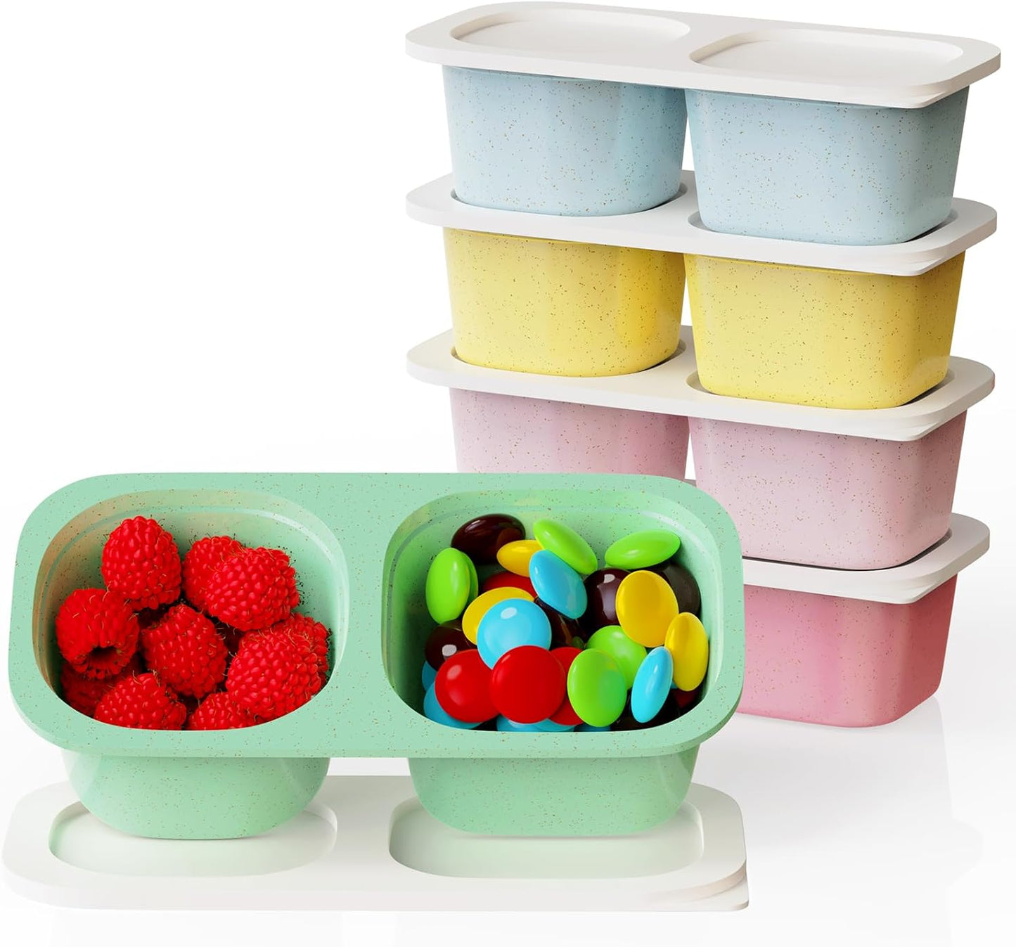 Snack Pack Containers for Kids, 5 Pack Reusable Snack Containers with Lids, 2 Compartment Small Bento Snack Box, BPA-Free, Lunchbox Accessories for Travel