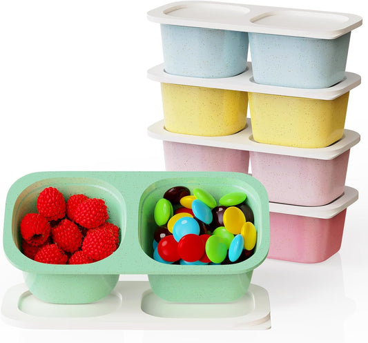 Snack Pack Containers for Kids, 5 Pack Reusable Snack Containers with Lids, 2 Compartment Small Bento Snack Box, BPA-Free, Lunchbox Accessories for Travel