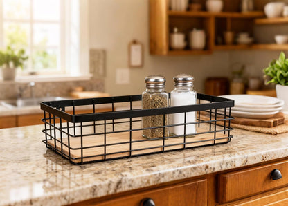 ShabbyDecor Metal Wire Basket with Handles Storage Organizer Stackable Organizing bin for Cabinet Shelf Countertop Under Sink Pantry for Kitchen,Bathroom,Laundry Closet, 1 Pack