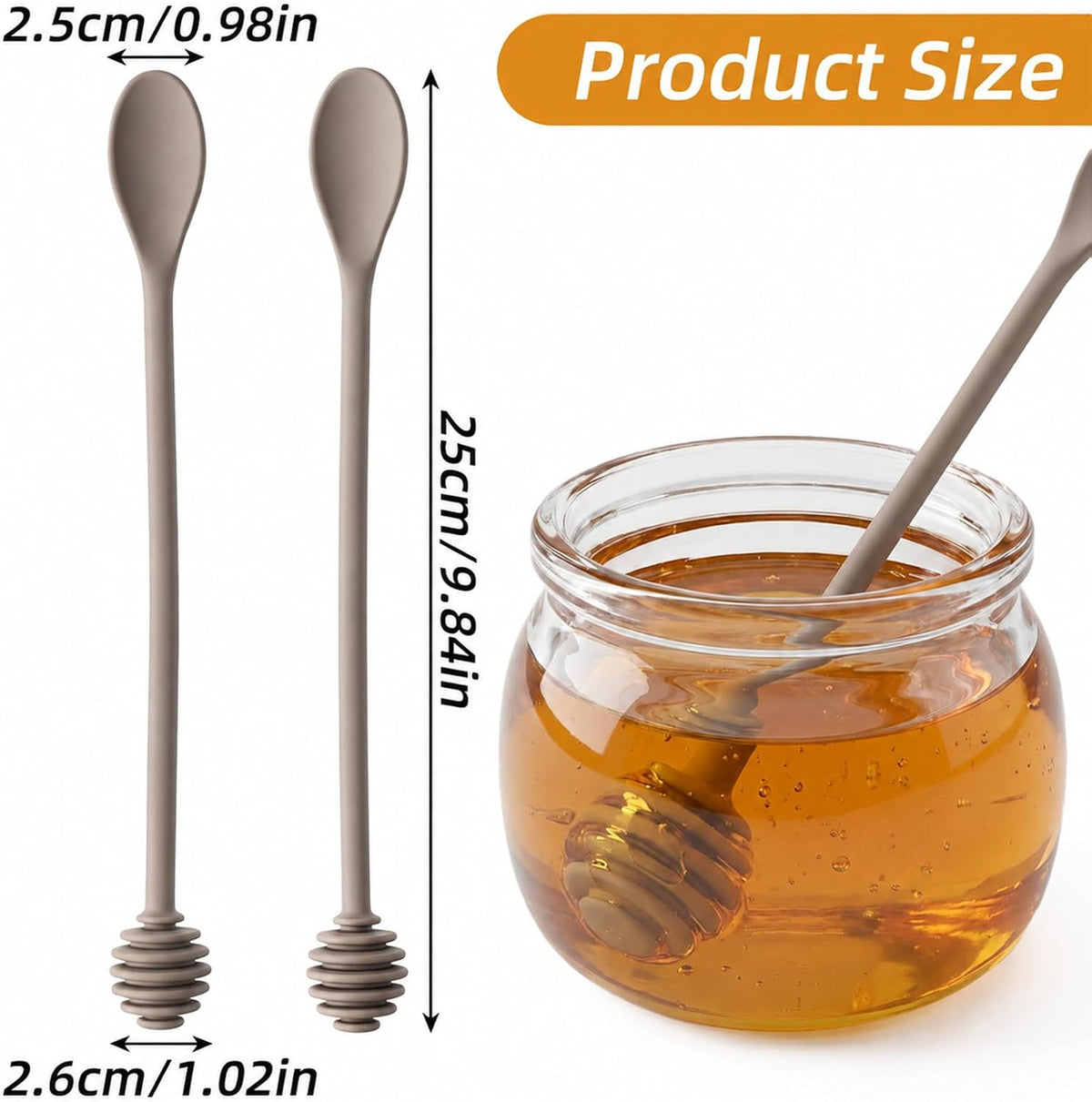 Mabor 2PCS Honey Dipper Sticks,Silicone Dark Grey Long Handle Syrup Stirrer