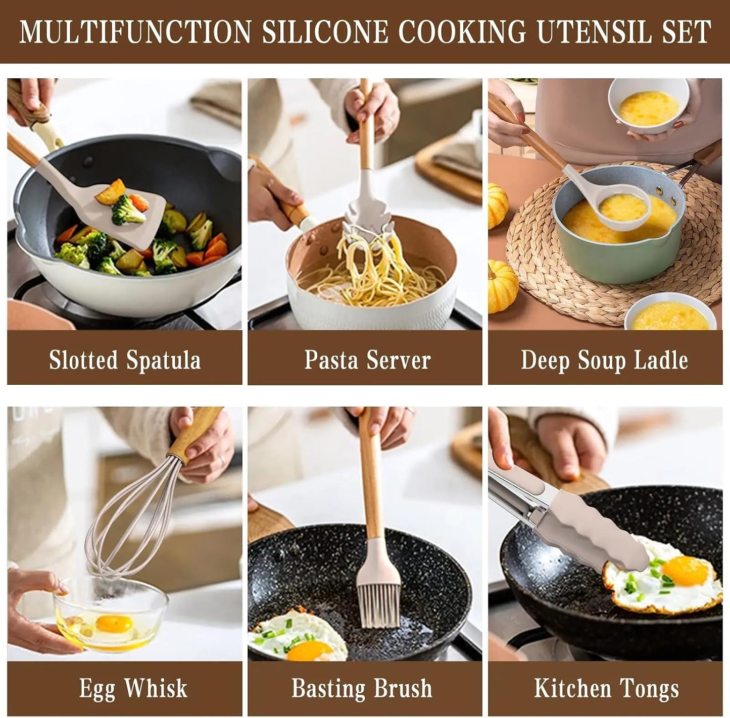 33-Piece Silicone Kitchen Cooking Utensils Set with Holder| Heat-Resistant | Non-Stick Cooking Utensils with Wooden Handles – BPA-Free Cookware Utensils set | Kitchen Tools Great for Gifting (GREEN)