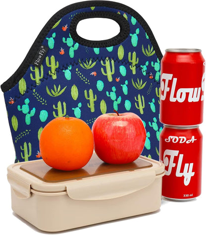 FlowFly Neoprene kids Lunch box Insulated Soft Bag Mini Cooler Thermal Meal Tote Kit for Boys, Girls,Men,Women,School,Work, Office,Black
