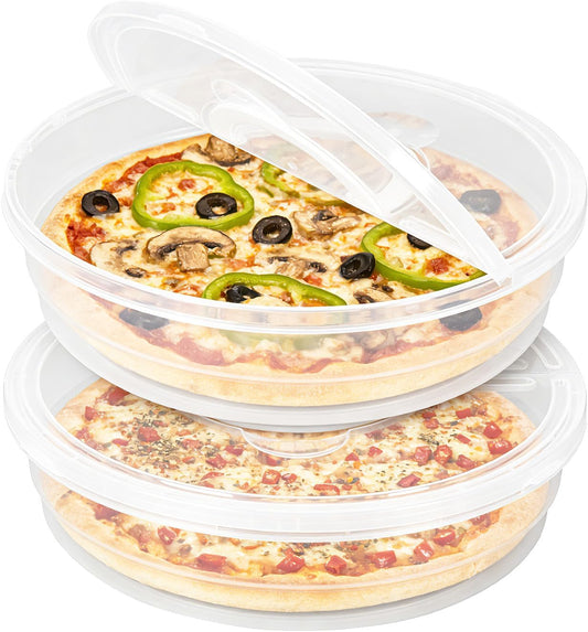 2 Pack 12 Inch 2-Compartment Food Storage Containers with Lids & Handles - Reusable Round Pie Carriers, Pizza Slice Holders for Pie, Cheesecake, Tortilla,Dumplings, Eggs