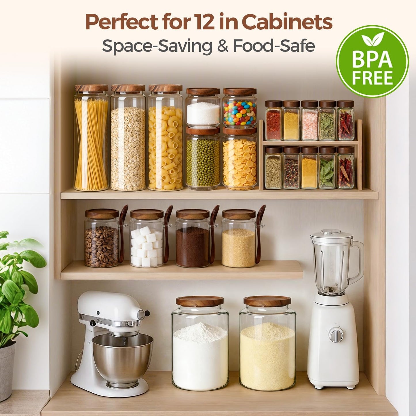 ComSaf 2Pcs (4.2Qt) Wide-Mouth Flour Sugar Storage Containers - Include Scoops & Labels, Easy to Scoop & Airtight, Large Glass Jar for Bakers to Store Bulk Flour, Rice, and Dry Goods in Kitchen Pantry
