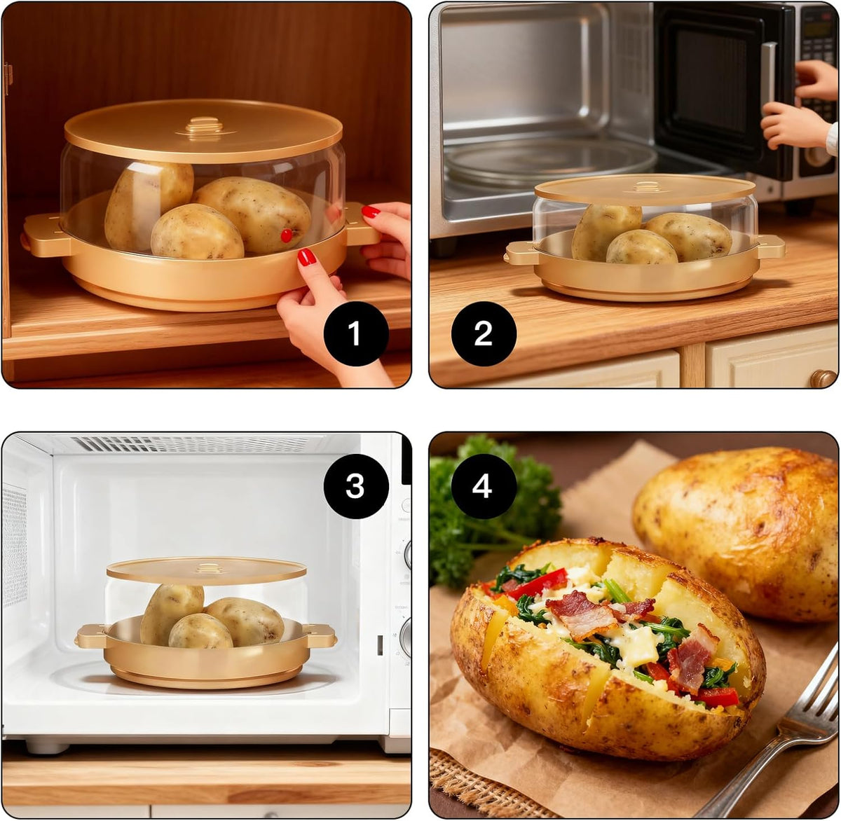 Microwave Potato Cooker & Steamer,Perfect for Baked Potatoes,Microwave Potato Baker with Lid,Effortless Baking Potatoes in Minutes, BPA-Free