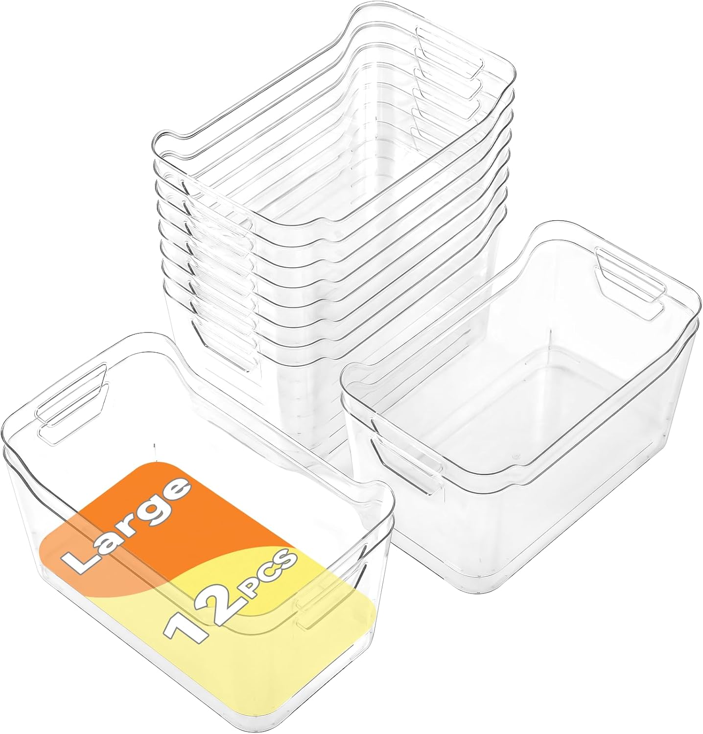 8 Pack Plastic Storage Bins with Bamboo Lids - Stackable Storage Baskets with Handle for Pantry Organizer and Storage, Plastic Containers Bins Lidded Storage Bins for Classroom Office Shelves