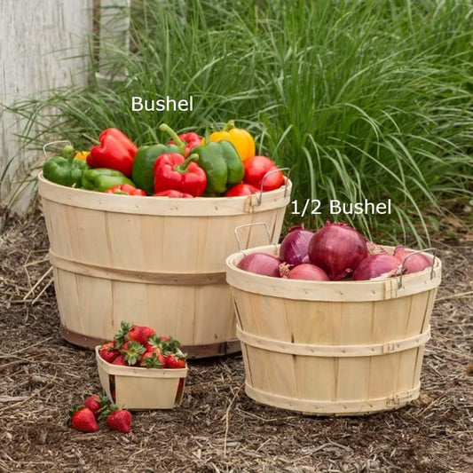 Lehman's Handcrafted Storage Baskets, Vintage Style USA Made Poplar Wood with Wire Handles, Set of 2 with One Bushel and One Half Bushel Basket