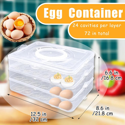 2-Layer Deviled Egg Carrier with Lid,Deviled Egg Trays with Handle,Stack Portable Stackable Trays,Clear Devil Egg Cotainer 48 eggs Holders, for Thanksgiving Day, Easter, Holiday,Parties and Kitchen