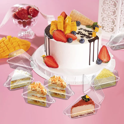 200 Pcs Thickened Cake Slice Containers with Lids Clear Plastic Hinged Cheesecake Containers Individual Disposable Triangle Cake Boxes for Pie Slice Cheesecake, Tres Leches, Flan, Desserts