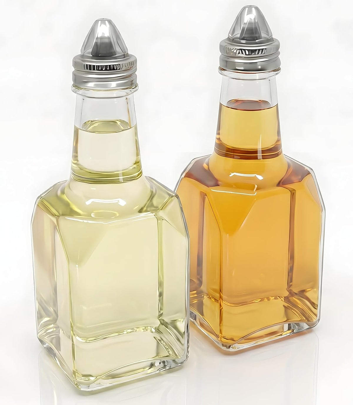 Bexter 2 Pack Oil and Vinegar Cruet Set, 5 oz Glass Oil and Vinegar Dispenser Bottles, Salad Dressing Cruets with Pour Spouts, Refillable Glass Cruet for Kitchen, Dining Table and Condiments