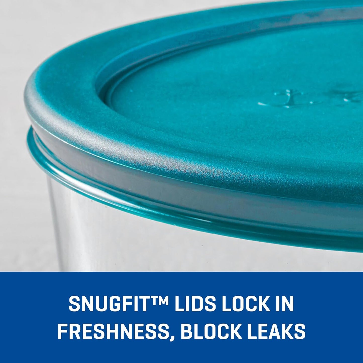 Anchor Hocking 2 Cup Glass Storage Containers with Lids, Set of 4 Glass Food Storage Containers with Mint SnugFit Lids