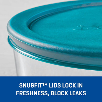 Anchor Hocking 2 Cup Glass Storage Containers with Lids, Set of 4 Glass Food Storage Containers with Mint SnugFit Lids