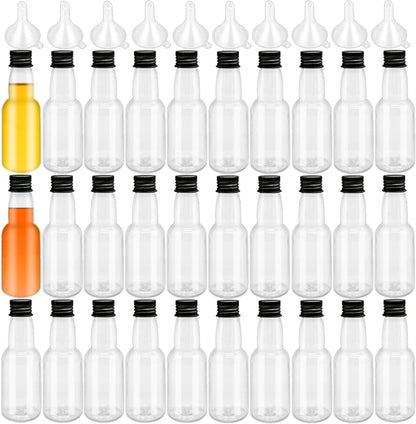 1.7oz Mini Liquor Bottles,50ml Plastic Spirit Alcohol Bottle with Black Cap,Miniature Sauce Bottles with 10 Funnels for Weddings,Party Supplies