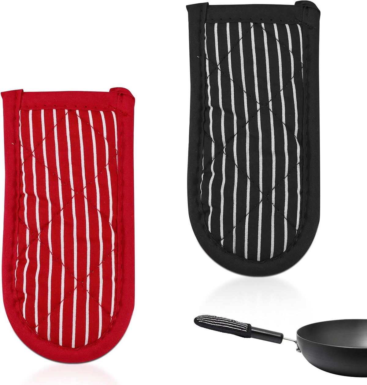 ASTIMESA Cast Iron Skillet Handle Covers, Non-Slip Cloth Hot Pan Handle Sleeve, Machine Washable Pot Holders Heat Resistant Potholders for Kitchen Cooking Baking (2, Black，red)