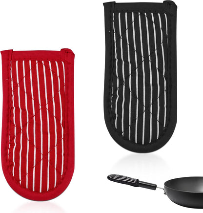 ASTIMESA Cast Iron Skillet Handle Covers, Non-Slip Cloth Hot Pan Handle Sleeve, Machine Washable Pot Holders Heat Resistant Potholders for Kitchen Cooking Baking (2, Black，red)