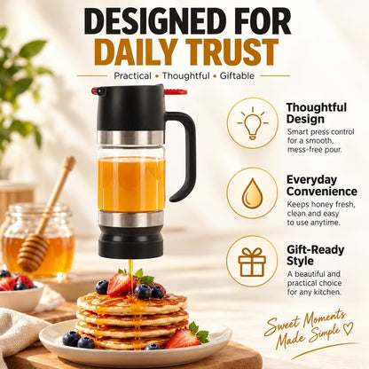 Honey Dispenser 9.8 Oz No Drip with Base 2026 Upgrade, Glass Honey Jar pot with Handle, Syrup Dispenser for Coffee or Tea, Mess Free Honey Dispenser for Honey and Syrup, Honey Container