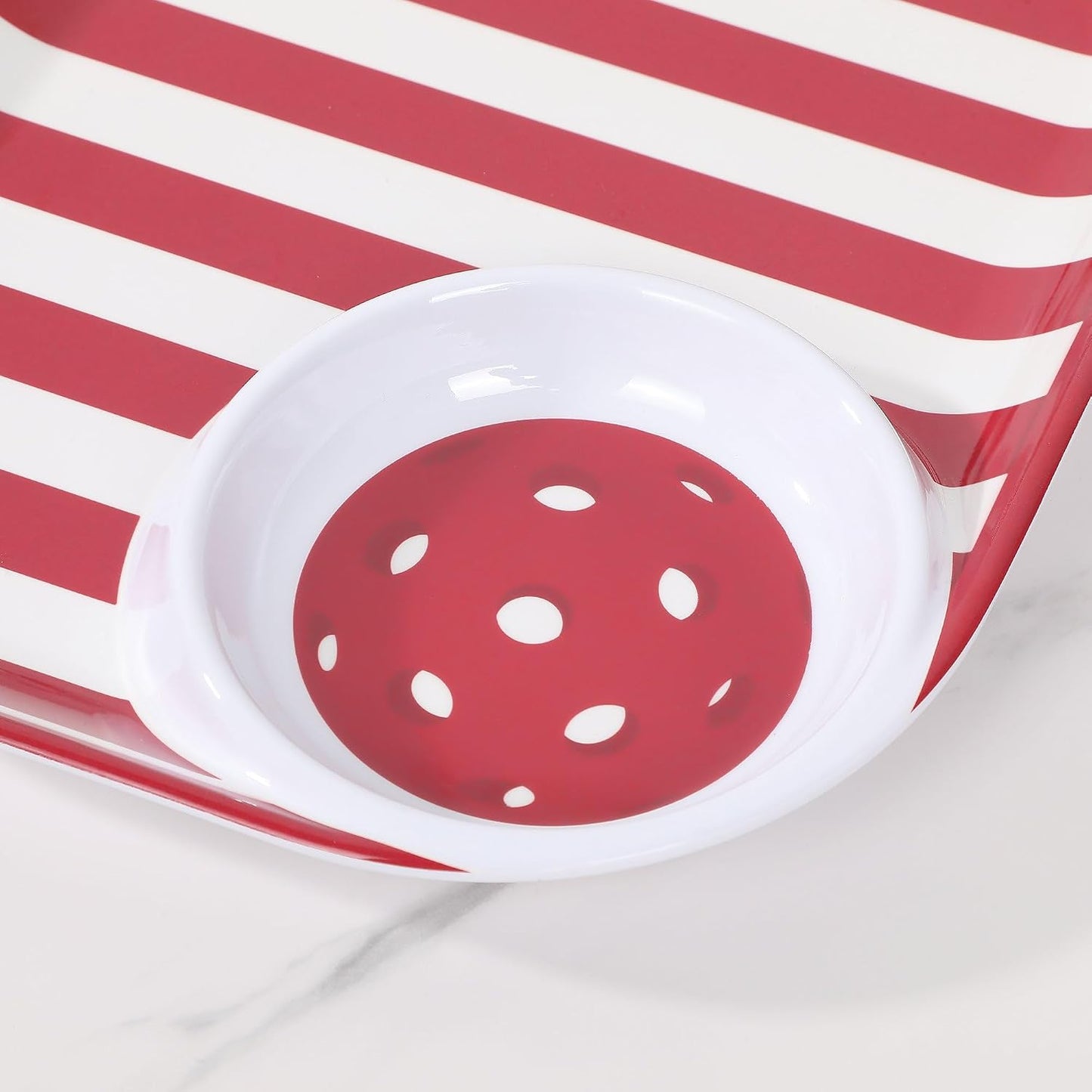 UPware Watermelon Melamine Chip and Dip Snack Tray, Summer Fruit Pickleball Paddle Shape Platter for Chips, Salsa, Fruits, and Appetizers, 15.75 x 8 Inch
