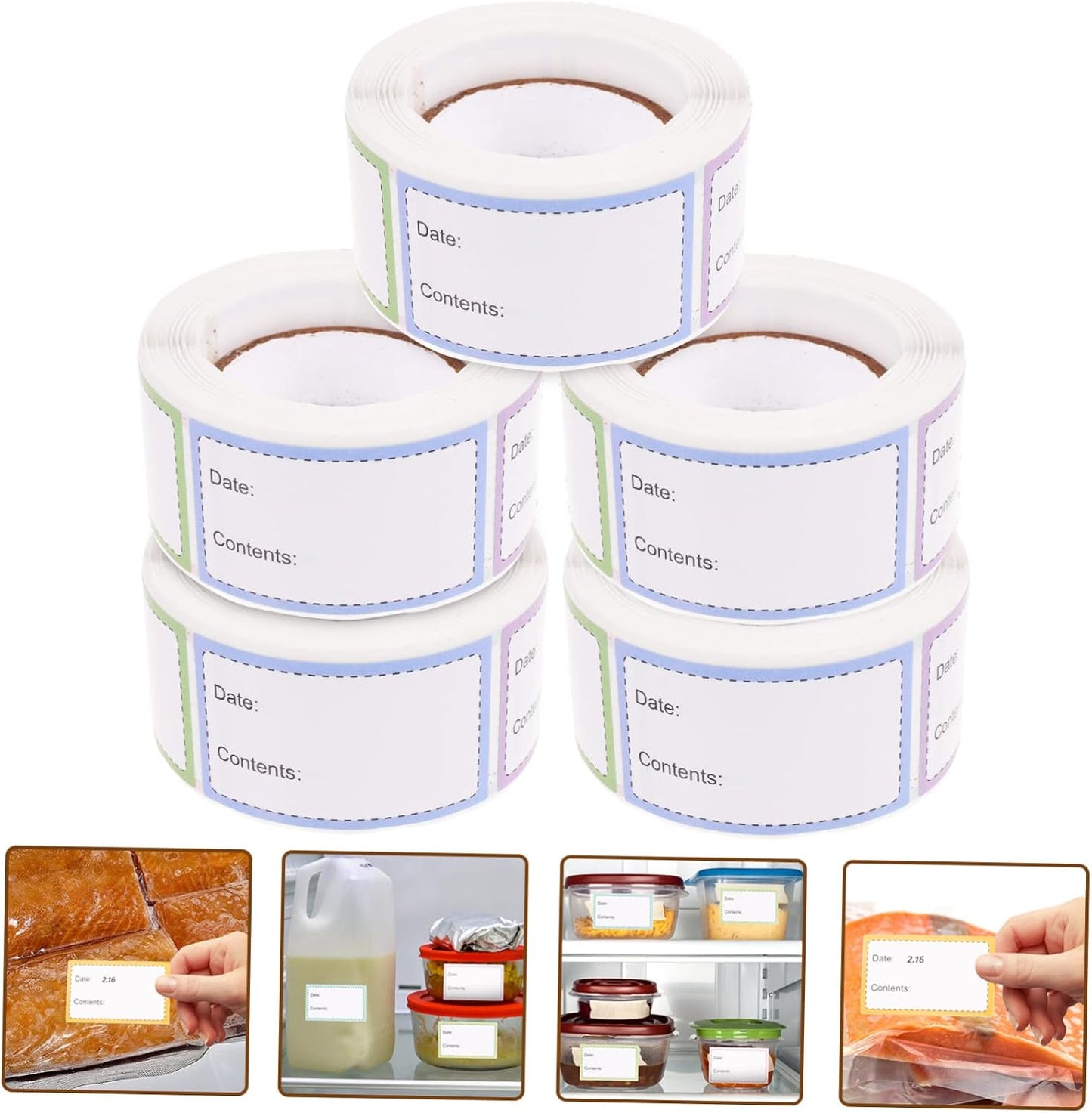 jojofuny 5 Rolls of Multi-Function Food Safety Date Labels Blank Writing Stickers for Refrigerated Items Decorative Bottle Stickers for Kitchen and Office