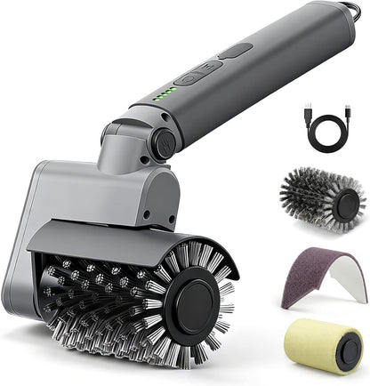 Electric Grill Brush 3-in-1 Kit – Cordless BBQ Cleaner with Reinforced Safe Metal Bristles – 2 Hours Runtime, Waterproof & Dishwasher Safe Removable Brushes for Deep Cleaning (Red Wood Coating)