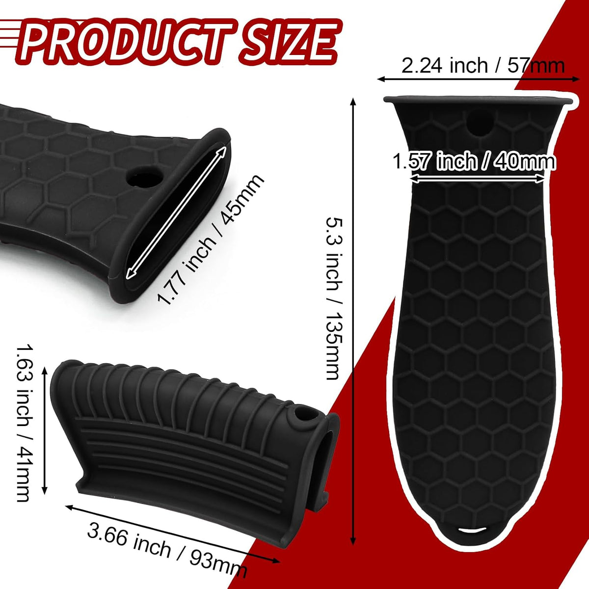 4 Pack Cast Iron Handle Covers, Heat Resistant Silicone, Black