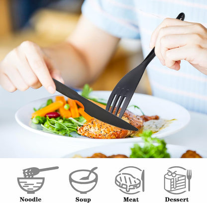 2 Sets Reusable Utensil Set with Case, Portable Plastic Spoons Fork Knife Camping Utensils for Lunch Box Accessories for Kids Adults Travel Picnic Camping Daily Use(Blue, Black)