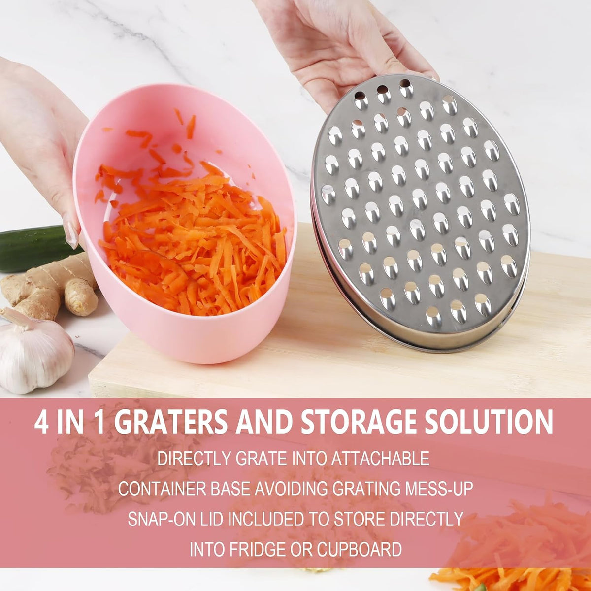 Cheese Grater Citrus Lemon Zester with Food Storage Container & Lid - Perfect For Hard Parmesan Or Soft Cheddar Cheeses, Ginger, Vegetables, Butter, Chocolate & Nutmeg (White)