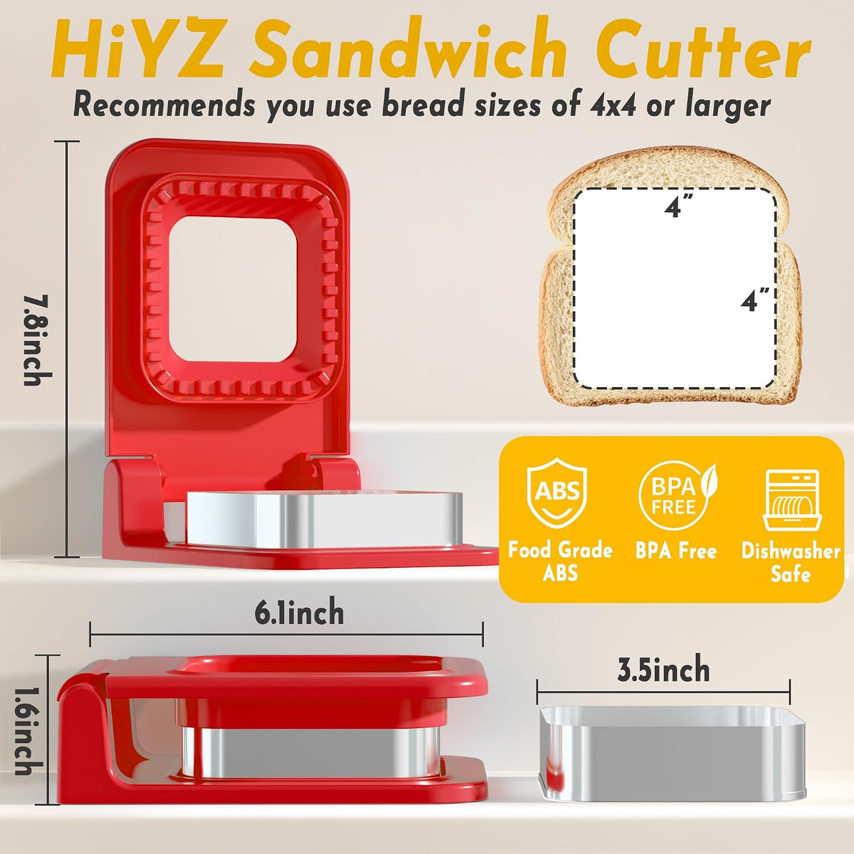 HiYZ Sandwich Cutter and Sealer - Stainless Steel Decruster Sandwich Maker - Peanut Butter and Jelly Crustless Sandwich Bread Pancake Maker Cookie Cutter for Kids Children Boys Girls