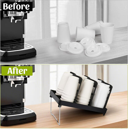 6-Compartment Cup and Lid Holder, Plastic Coffee Cup Holder with Straws Holder, 10-22oz Disposable Paper Cups Organizer for Countertop, Station, Bar,Office, Restaurant, Breakroom