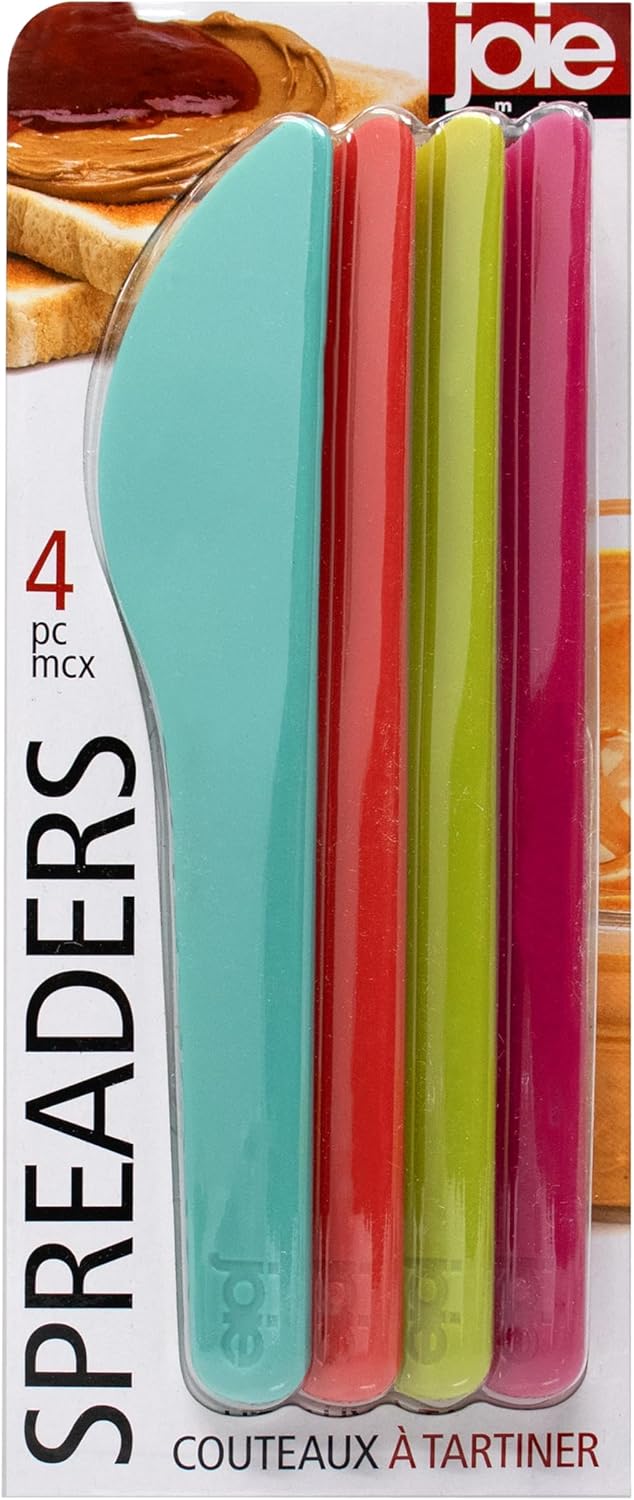 Joie Spreaders Set, Reusable Plastic Knives, 4-Count Assorted Colors
