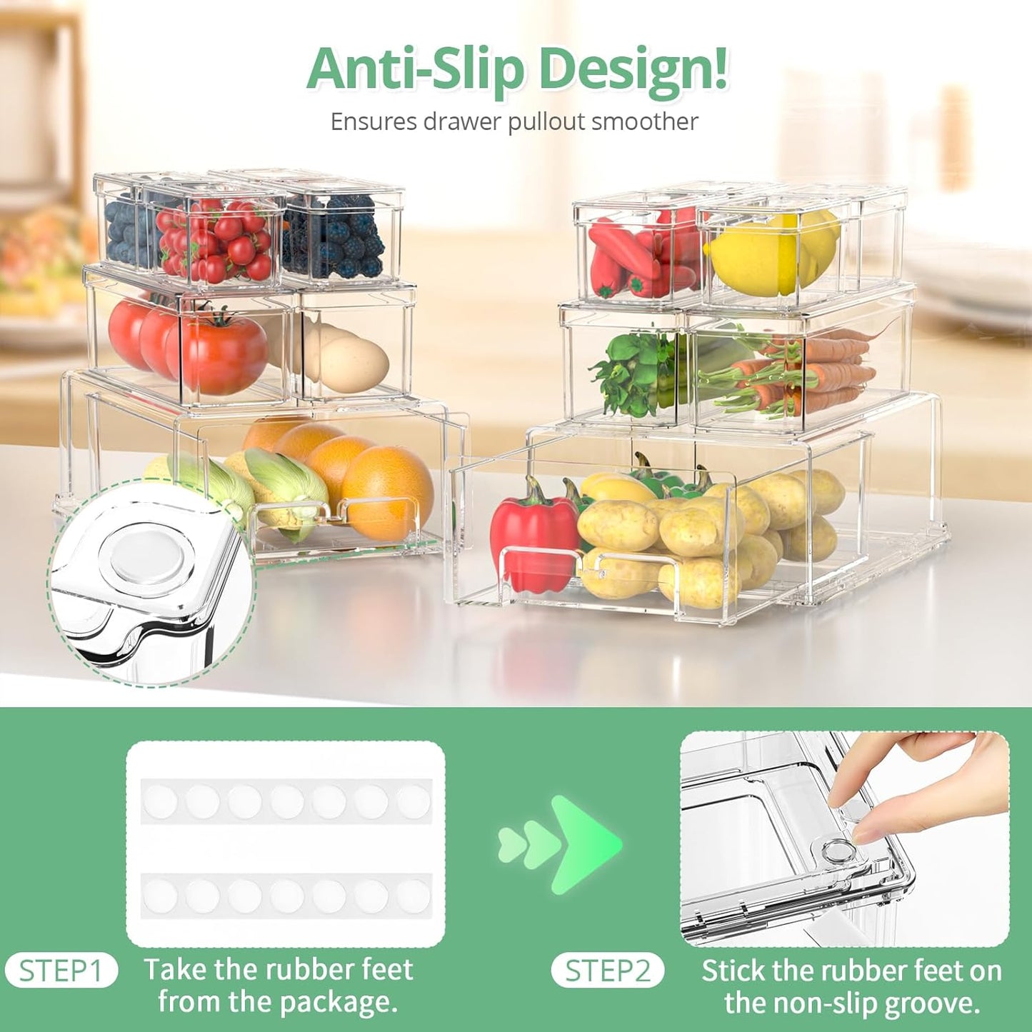 damynuo 16Pcs Fridge Organizer Bins, Clear Refrigerator Organizing Containers with Lids and Refrigerator Drawers, Stackable Food, Vegetable and Fruit Containers for Fridge Organizers and Storage