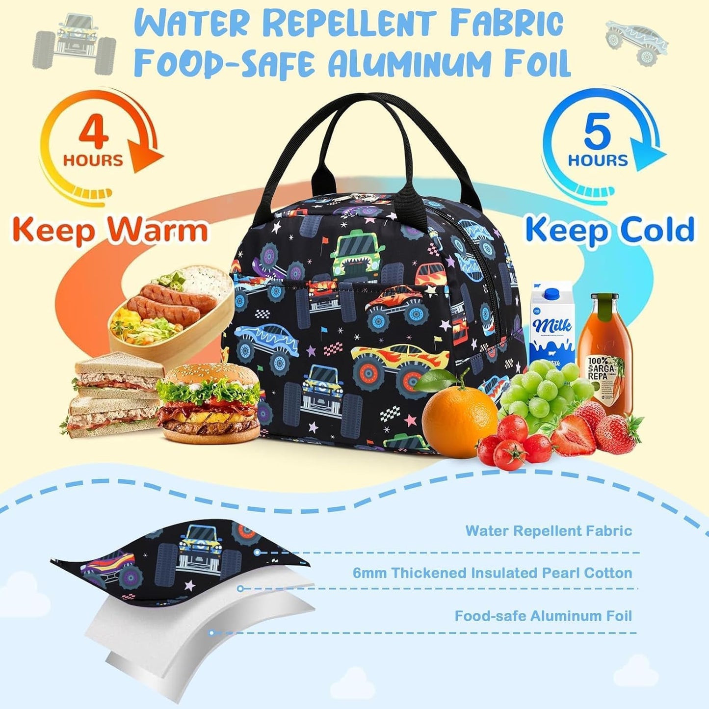 CAMTOP kids lunch bag Cute Insulated lunch box for Boys & Girls Leakproof loncheras for school