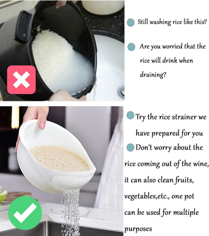 2-in-1 Rice Colander, Vegetable and Fruit Cleaning Filter Basket, 2Piece Sturdy and Easy-To-Use Food Grade Kitchen Tool Accessories (Pink+white, Small)