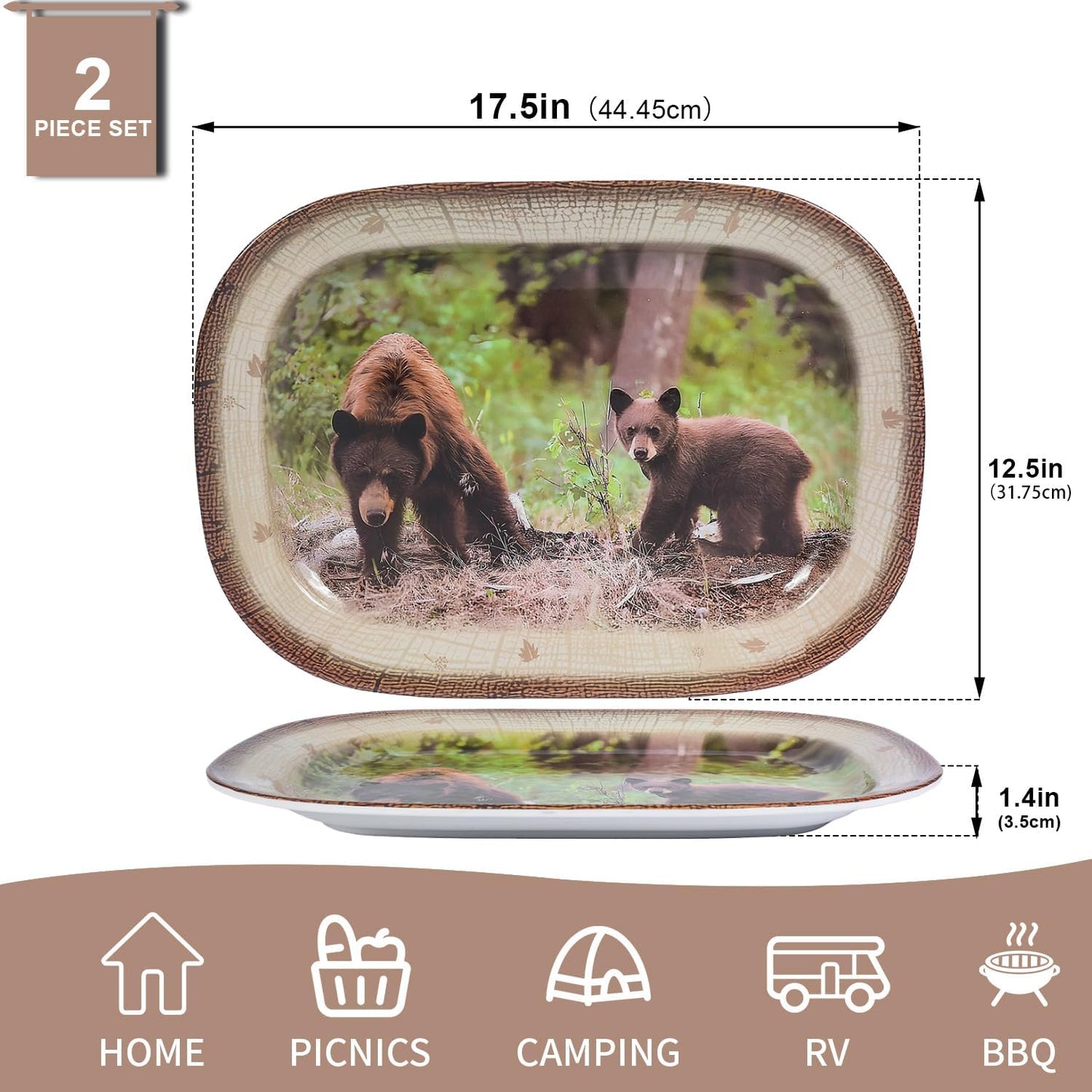 2 Pack Extra Large 17.5 Inch White Serving Trays – Reusable Melamine Platters for Parties, Snacks & Cookies, Durable Food Serving Dishes for Entertaining, Pantry & Kitchen Use White