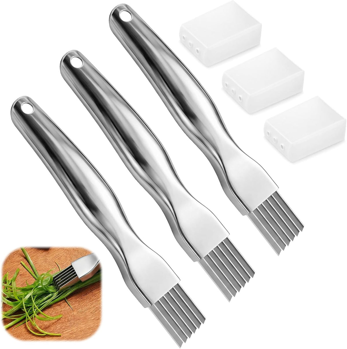 3 Pcs Green Onion Slicer, Stainless Steel Multi Blade Set