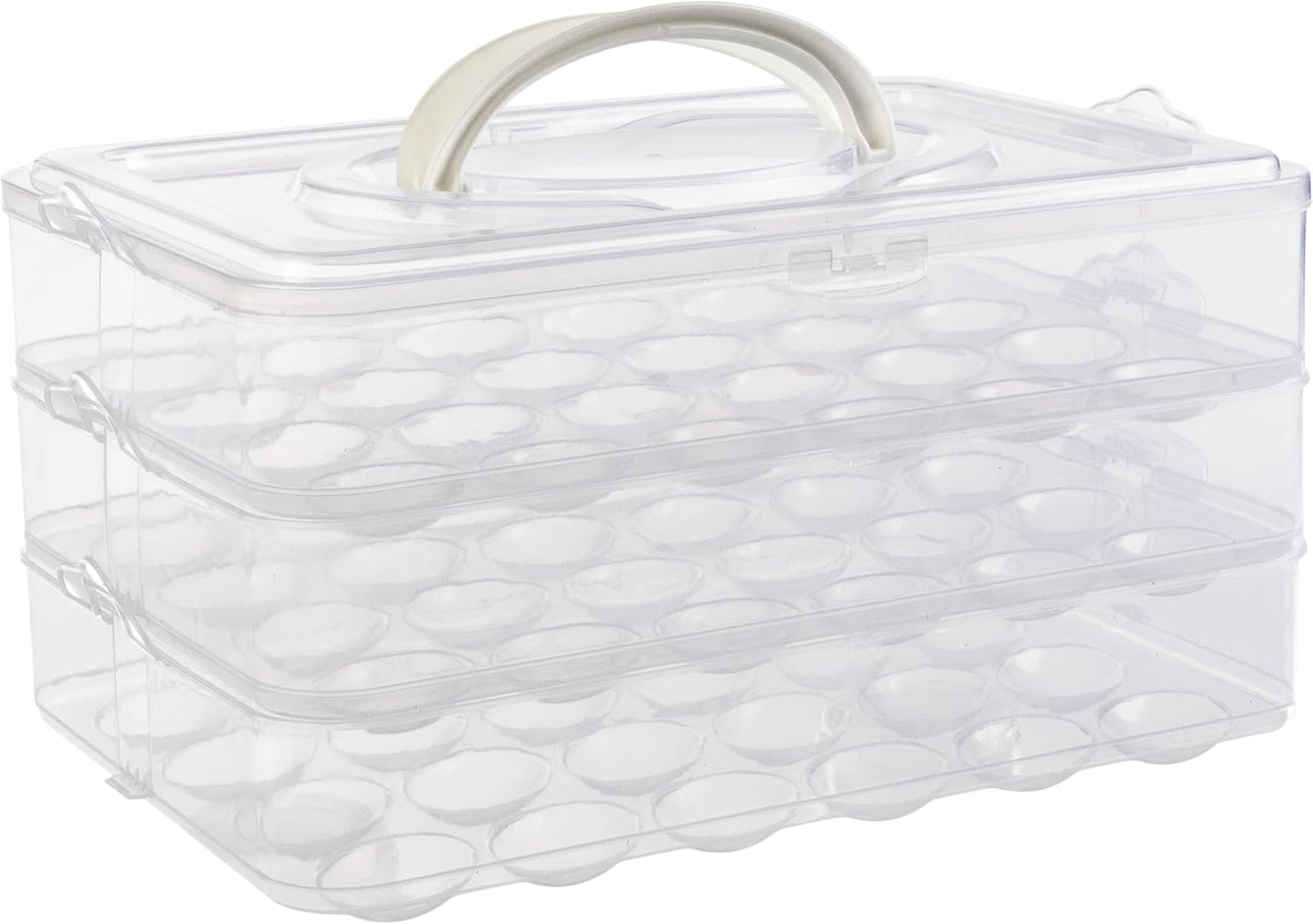 Egg Container for Refrigerator - Large-Capacity Egg Holder with Lid and Handle - Carrier for 72 Fresh, Store Bought or Deviled Eggs by Classic Cuisine