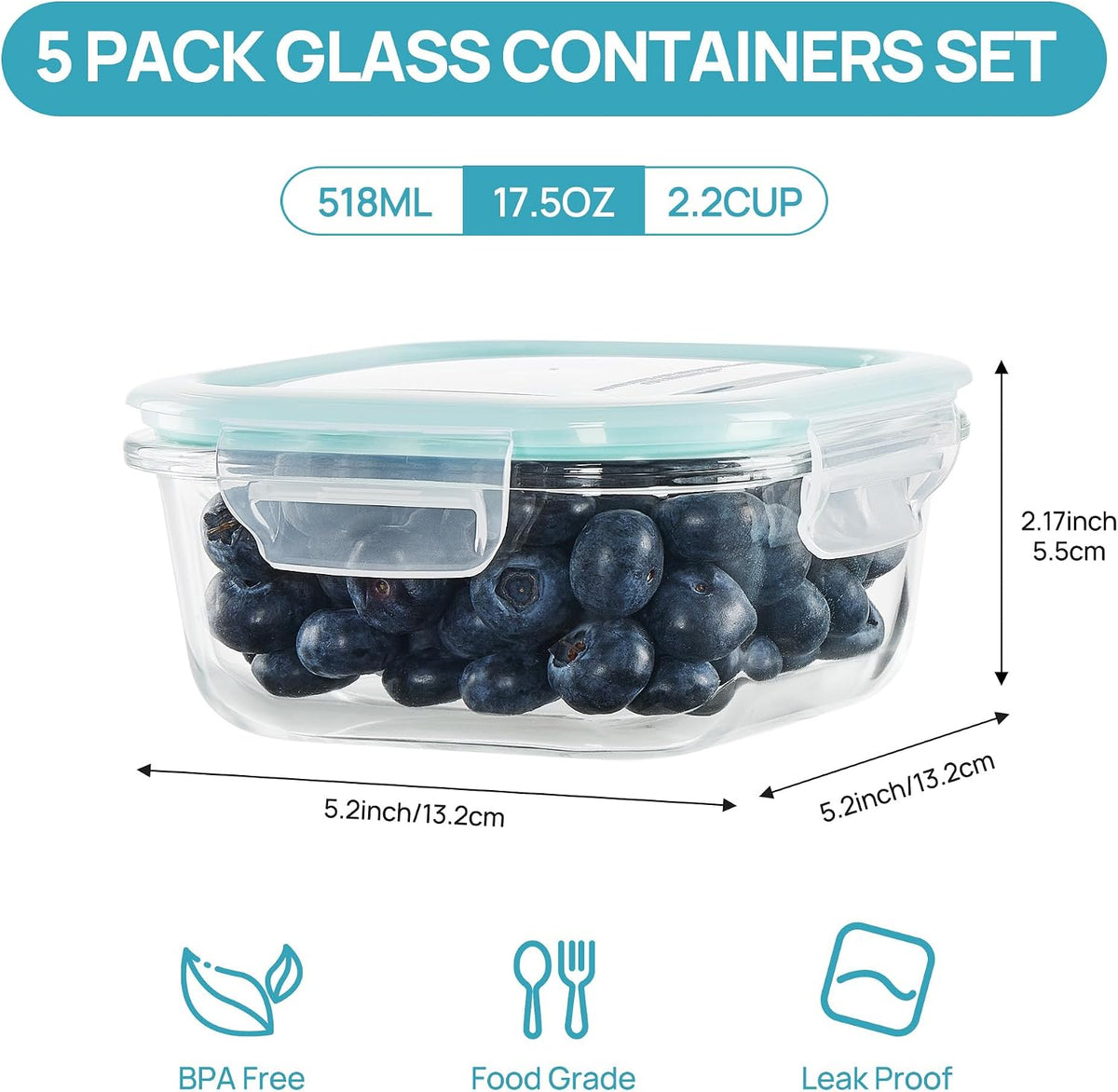 Vtopmart 10 Pack 35oz Glass Food Storage Containers with Lids, Meal Prep Containers, Airtight Reusable Lunch Container Set, Safe for Oven, Microwave, Freezer, and Dishwasher, Grey