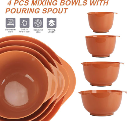BoxedHome 4.5 Quart Large Plastic Mixing Bowls, Microwave Safe Mixing Bowl Set with Pour Spout, Nesting Bowls for Space Saving Storage(Violet Blue)