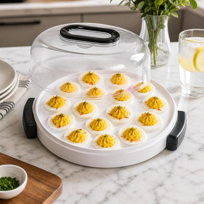 JOEY'Z 2-In-1 Deviled Egg Carrier With Lid & Handle, Pie Carrier With Removable Deviled Egg Tray, Holds 15 Eggs, & Fits Pies 10in x 4.5in, Great for Easter & Holiday Gifts - BPA Free