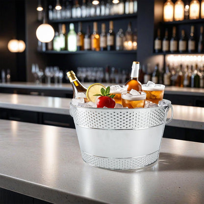 Ice Bucket for Parties Galvanized Beverage Tub, Drink Buckets Galvanized Bucket with Handles for Wine Beer Champagne Cocktails for Catering Bars (Silver-1PC)