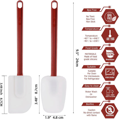 3 PCS Commercial Grade Heat Resistant Silicone Spatulas, 9.5-Inch Rubber Spatulas for Baking, Nonstick & BPA-Free