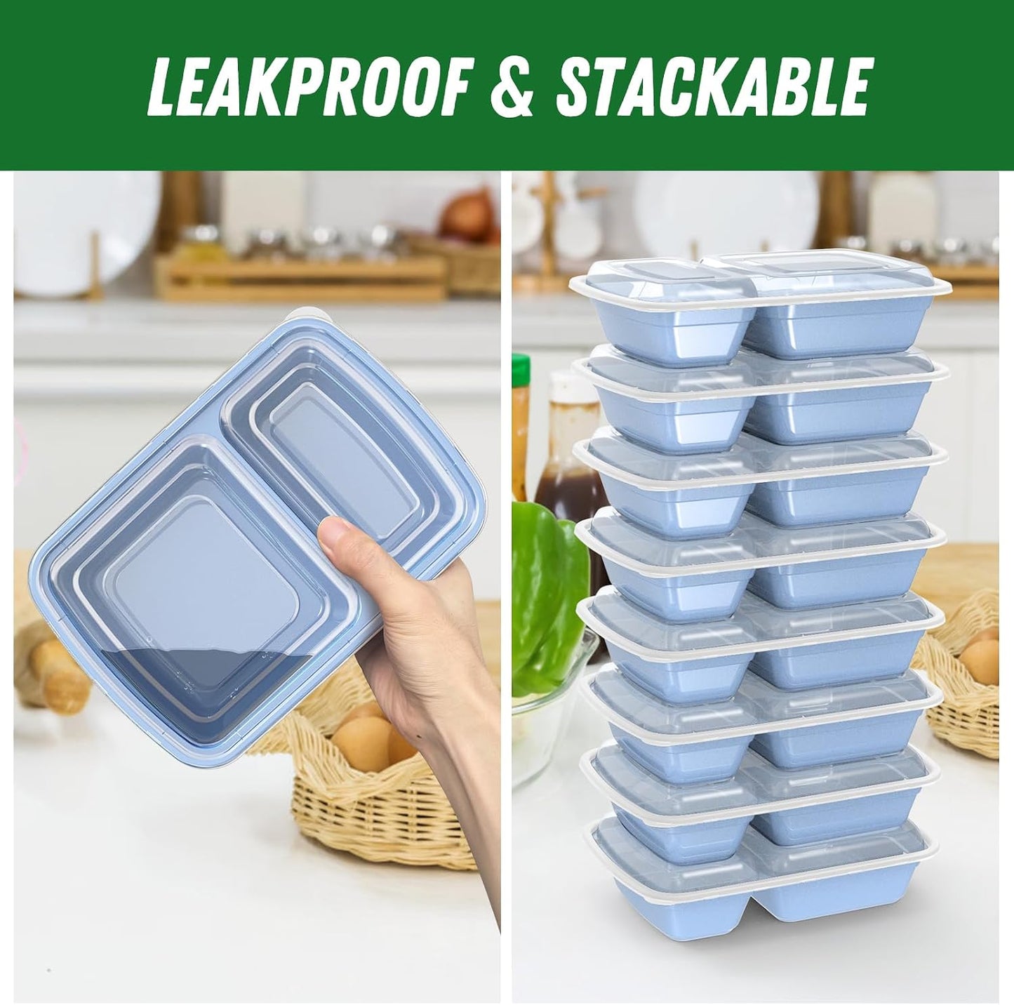 Dealusy 50 Pack (100-Piece) 28 oz Meal Prep Containers Reusable with Lids 2-Compartment, Sturdy Leakproof Food Safe, Microwave Freezer Dishwasher Safe, To Go Take Out Plastic Food Storage, Black
