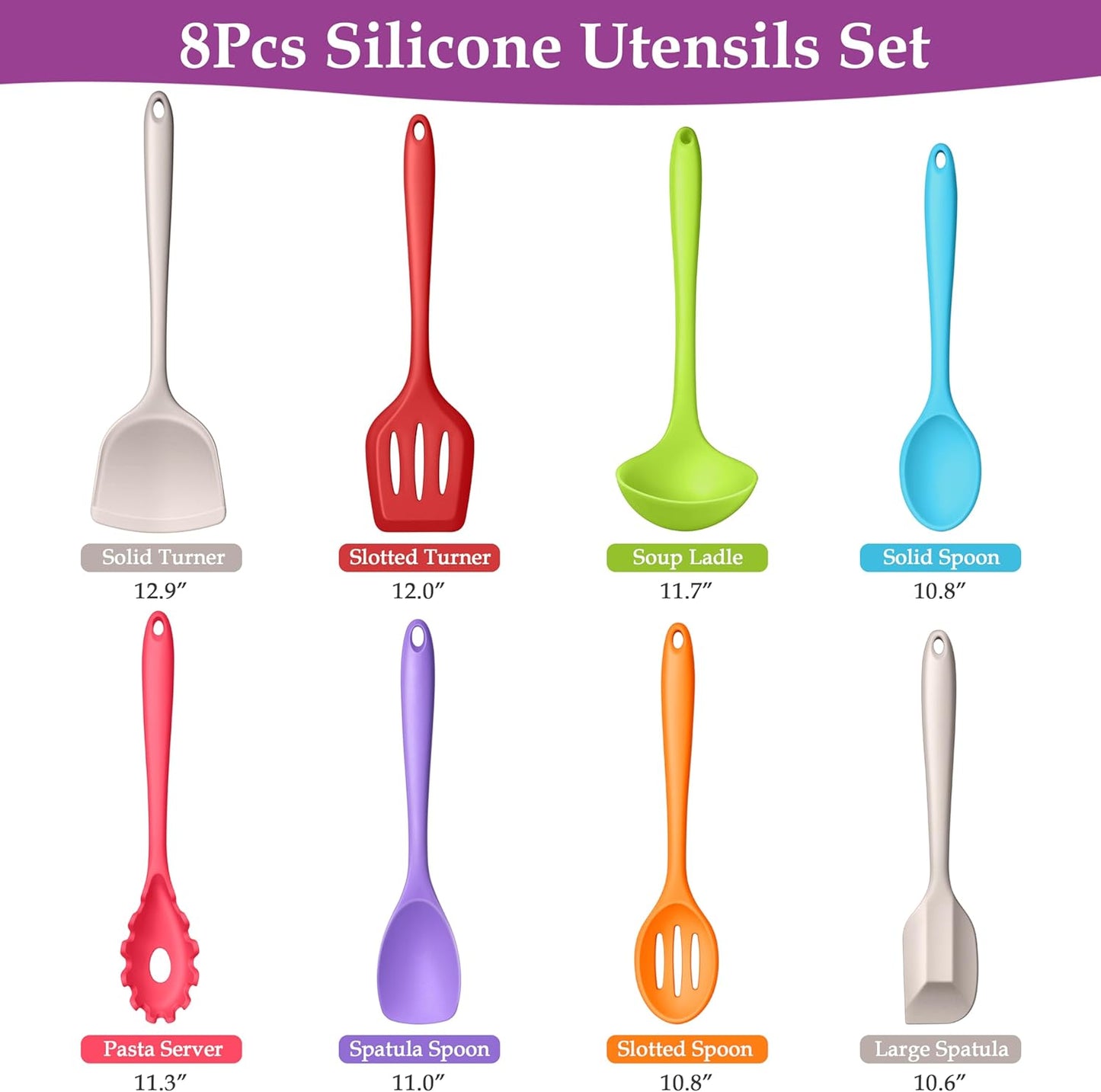 LIANYU Non-Toxic Silicone Kitchen Utensils Set, 8 Piece Non-Scratch Cooking Spoons & Spatulas, Stainless Steel Core, Heat Resistant & Dishwasher Safe, Khaki