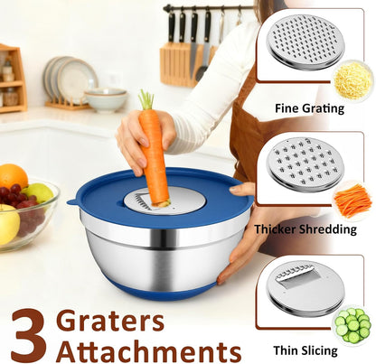 9 Pack Mixing Bowls with Airtight Lids & Grater Attachments, Khaki