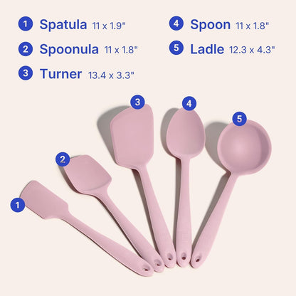 GIR 5-Piece Silicone Kitchen Utensils Set, Non-Toxic Cooking Utensils for Cooking and Baking, Heat Resistant, Food Grade, Dishwasher Safe Rubber Spatula, Ladle, Spoon - Charcoal