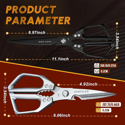 HUUSK Kitchen Scissors Set Silver - Upgraded Stainless Steel Kitchen Shear, Sharp Meat Scissors Dishwasher Safe, Heavy Duty Poultry Shears, Japanese Cooking Scissor for Food, Christmas Gifts for Women