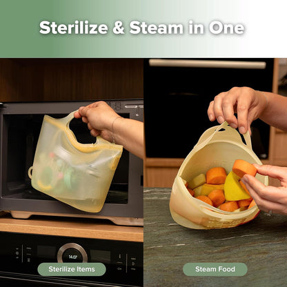Haakaa Silicone Microwave Steamer & Steriliser Bag, 70oz/2000ml Large Capacity Reusable Steaming Bags for Baby Bottles, Breast Pump, Accessories, Pacifiers,Teethers, Great for Home&On The Go, Grey/1PC