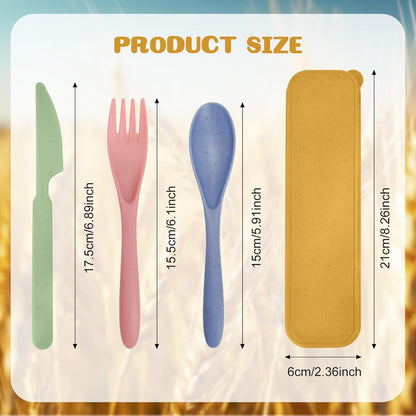 60 Sets Wheat Straw Silverware Set Bulk Wheat Straw Cutlery Lunch Box Accessories Reusable Travel Utensils Set with Case for Operation Christmas Child Items Bulk Kids Adults Camping(Light Color)