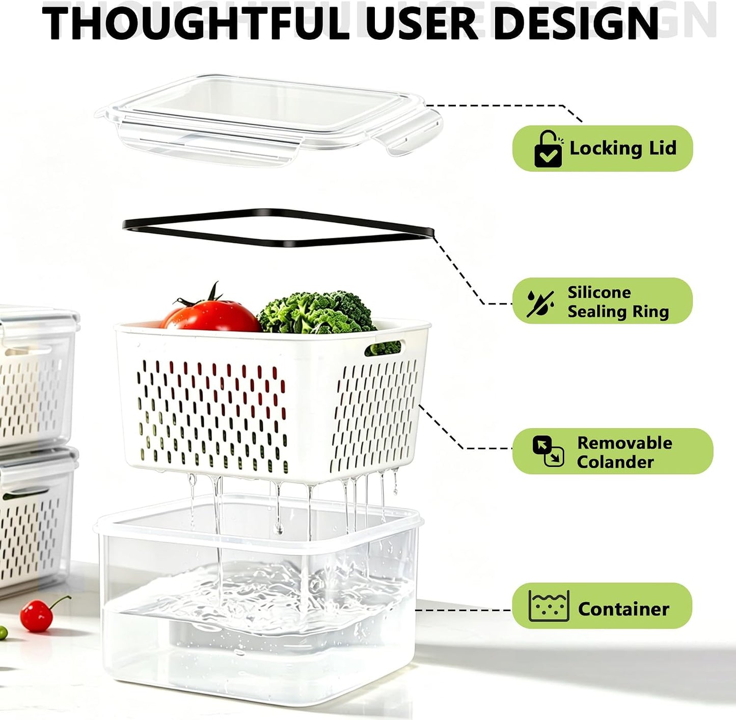 bealy 2 Pack Refrigerator Organizers and Storage, Stackable Clear Pull out Drawer Organizer Bins, BPA-Free Fridge Organizer and Storage for Fruit, Produce, Drink, Snack and Food Storage Containers