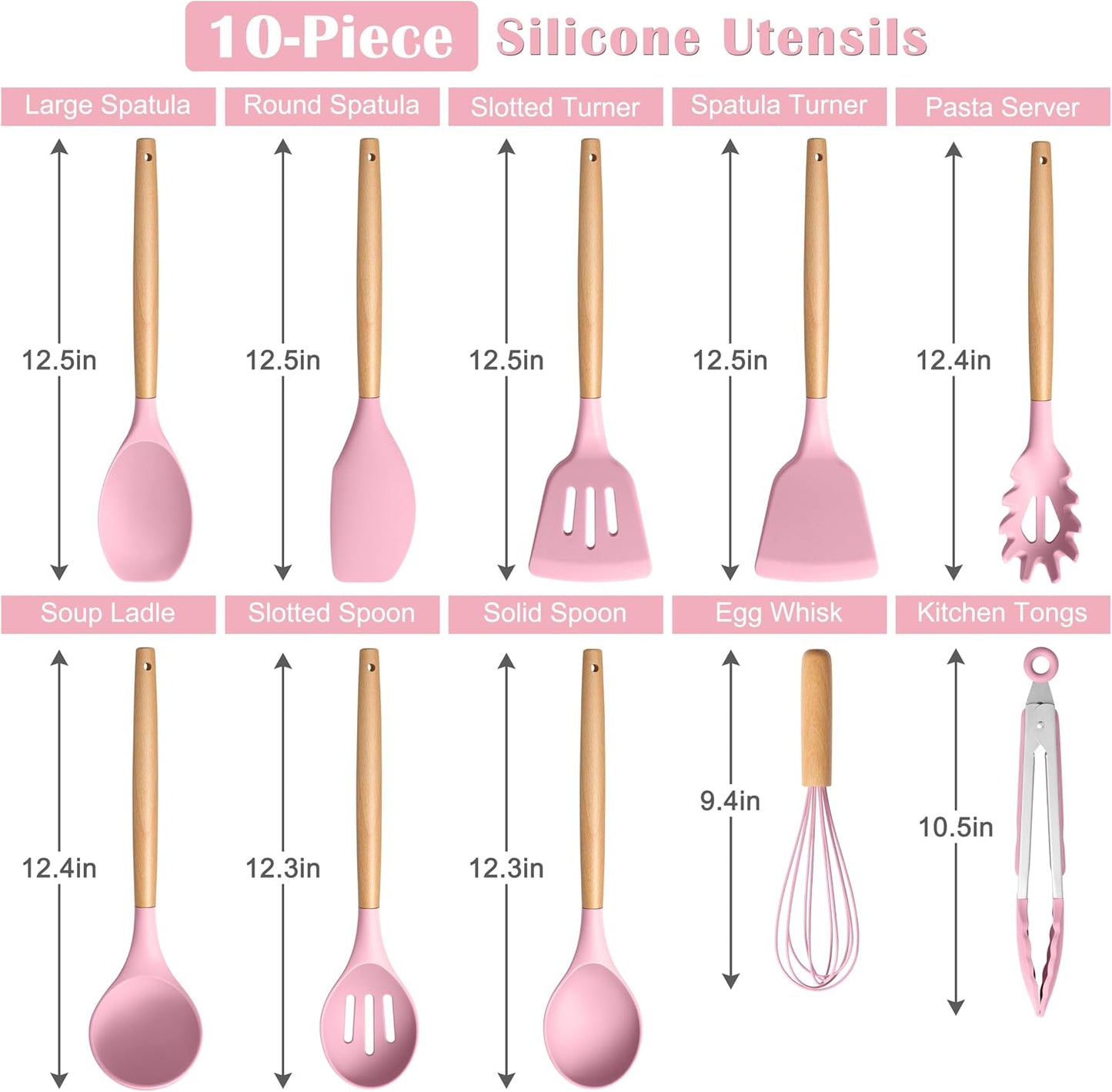 E-far Silicone Cooking Utensils Set, 5-Piece Kitchen Utensils Set with Wooden Handle for Cooking, Silicone Kitchen Nonstick Tools Spatula Turner Slotted Spoons, Nontoxic & Heat Resistant-Khaki